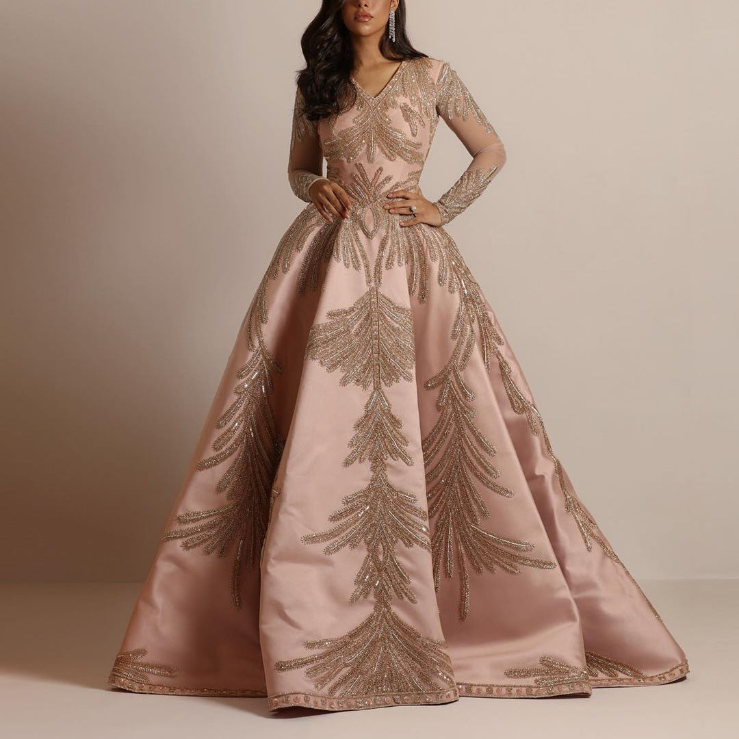 Women Clothing Gilding Large Sleeve Dress Cocktail Sexy Evening Dress Pink