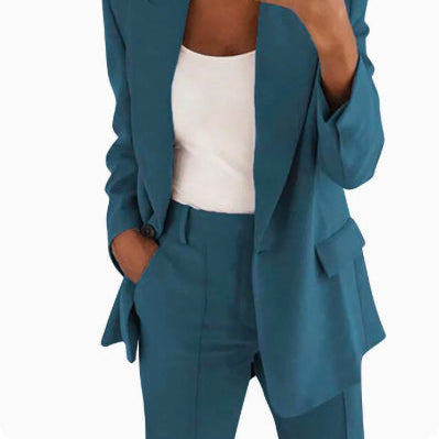 Lapel Blazer & Slim-Fit Trousers Two-Piece Suit – 10 Colors XS–5XL