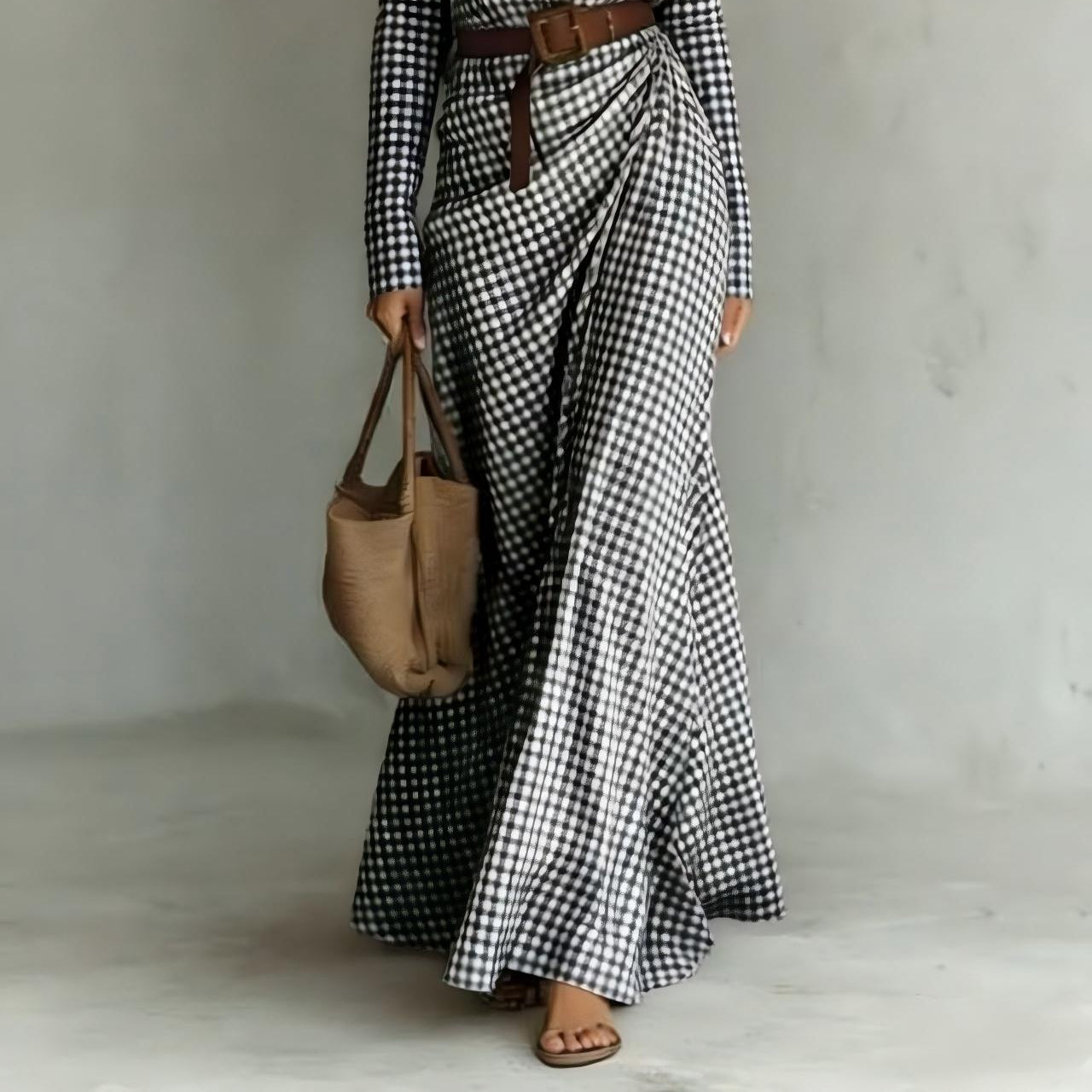 Women's Belted Irregular Pleated Dress
