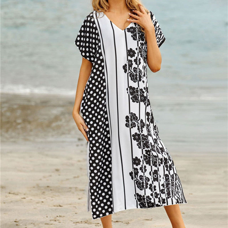 Polyester Irregular Print Beach Dress ¨C Sun Protection Bikini Cover-Up, Vacation Kimono for Women