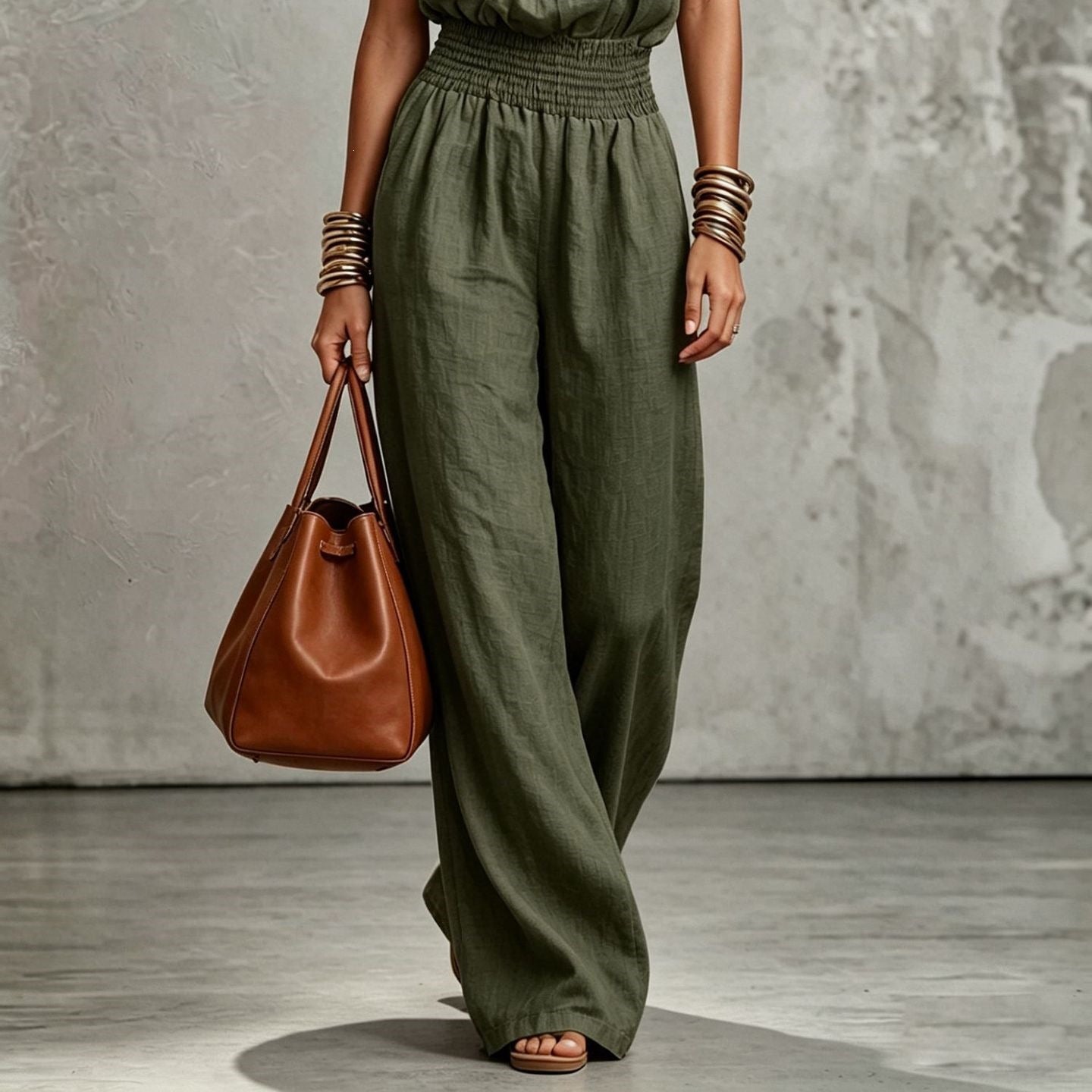 Women's Sleeveless Backless Lace-Up Halter Wide-Leg Jumpsuit