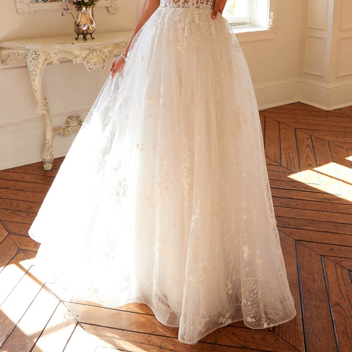 Juliet JT2495AW Long A-Line Floral Lace Bridal Gown