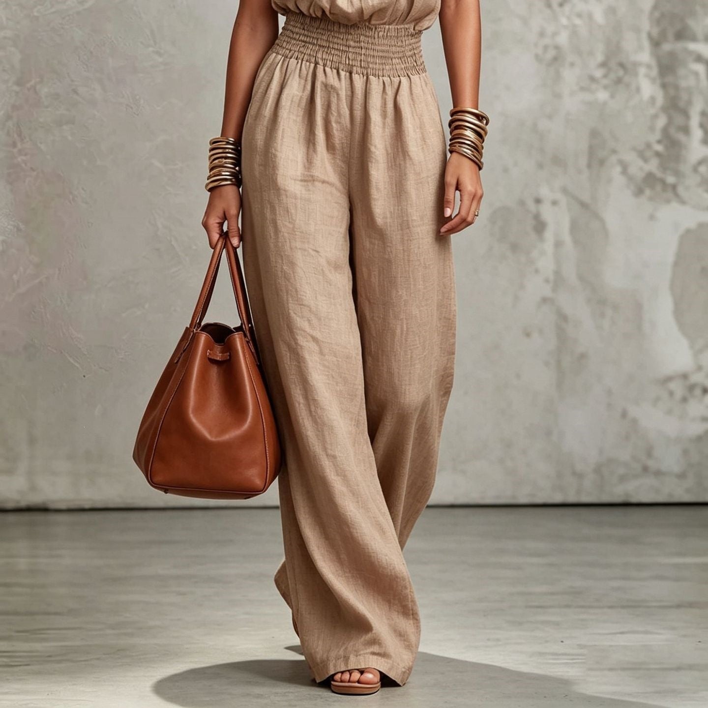 Women's Sleeveless Backless Lace-Up Halter Wide-Leg Jumpsuit