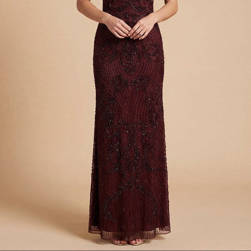Beaded Cap Sleeve Gown | Lara 28863