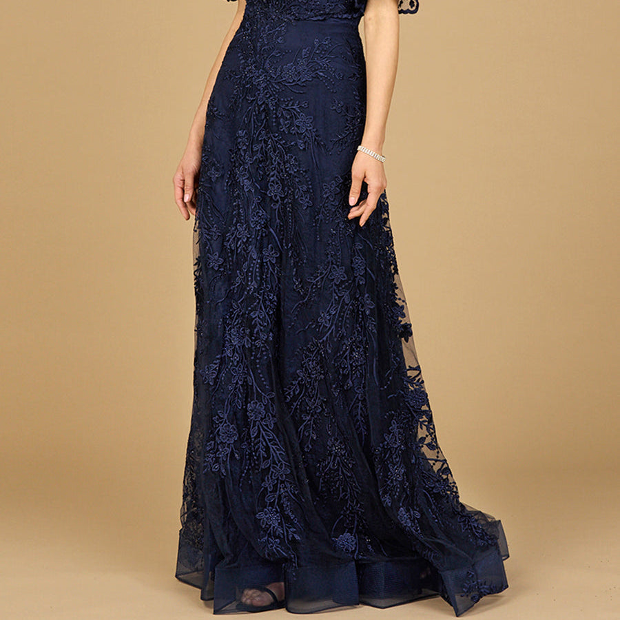 Elegant Cape Sleeve A-line Gown