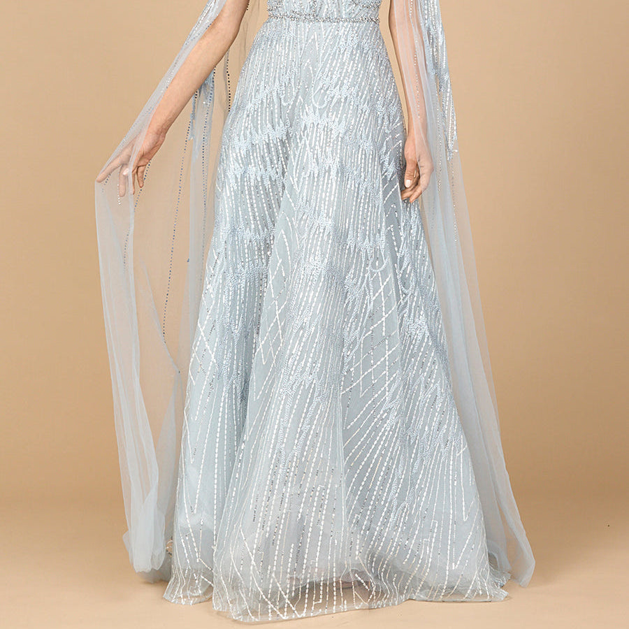 Embellished Gown with Cape Sleeves