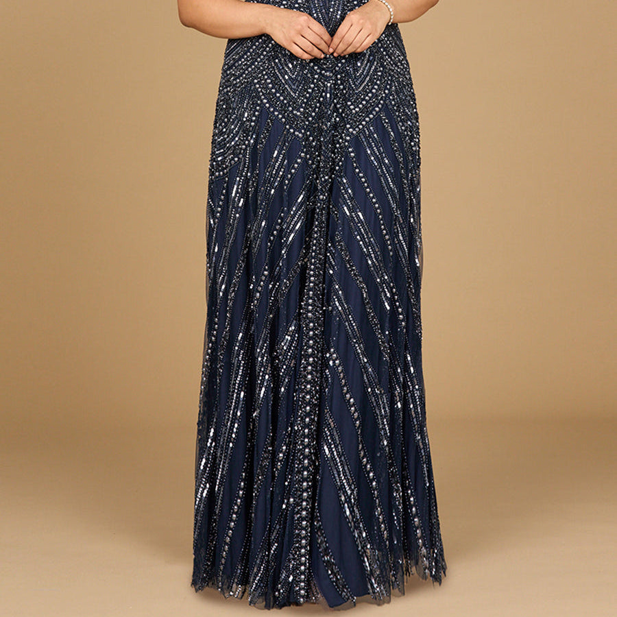 Cap Sleeve Beaded A-Line Gown