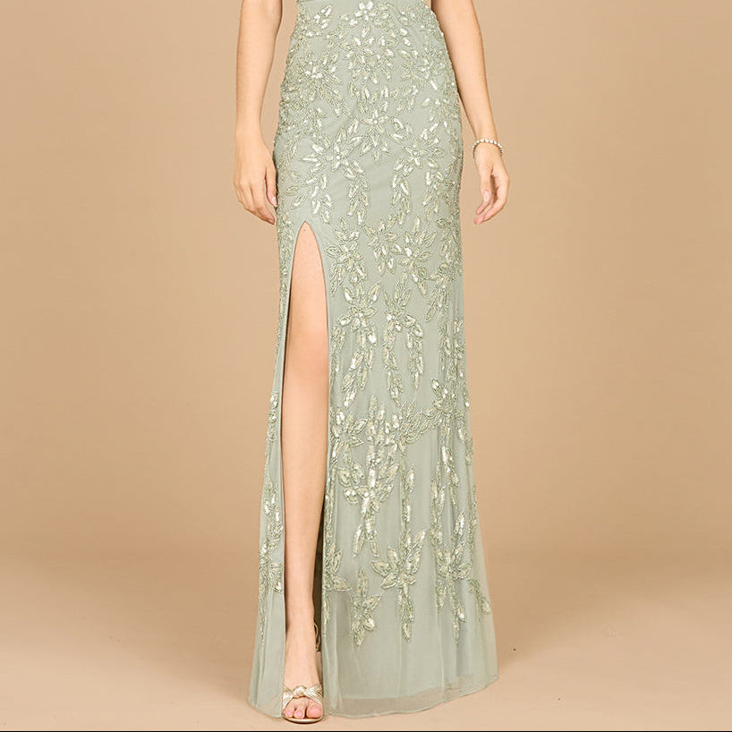 Embellished Gown with Slit - OUTLET