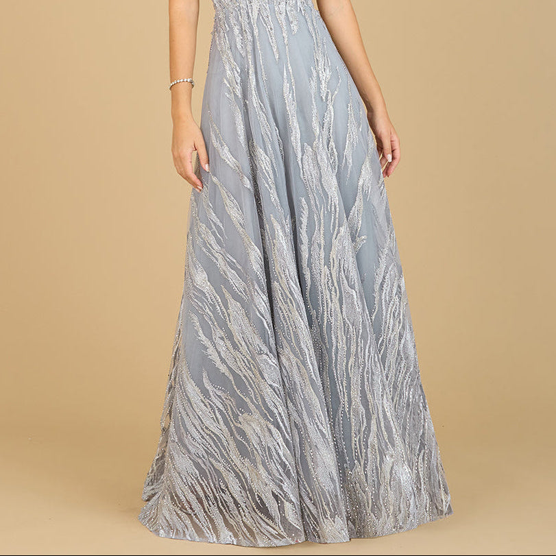 Cape Sleeve V-Neck Gown - OUTLET