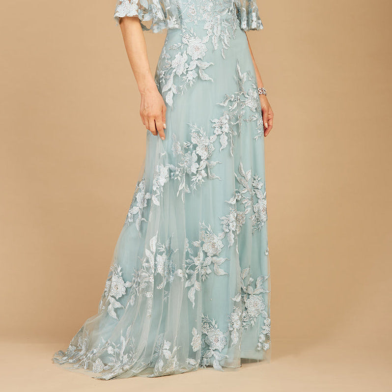 Cape Sleeves A-line Lace Gown