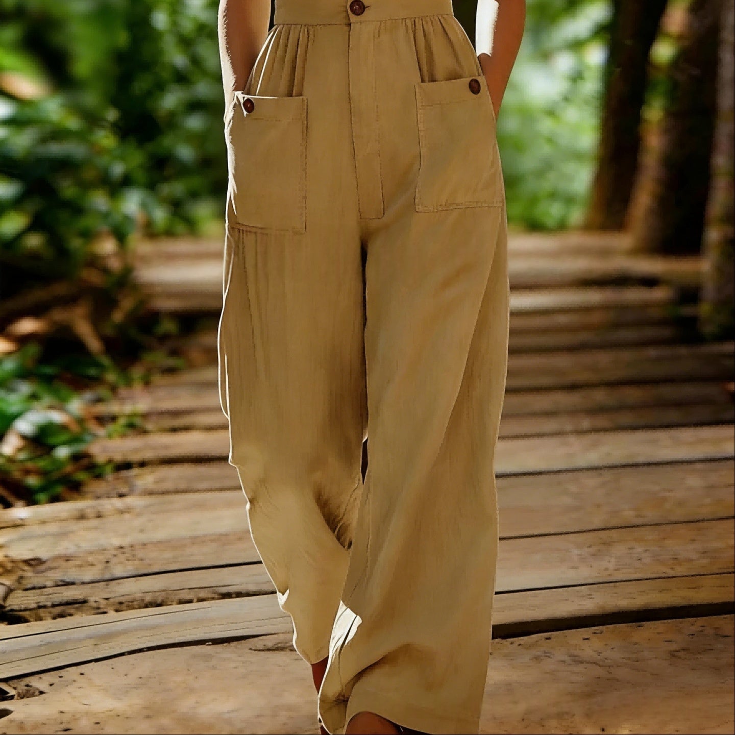 Women's V-Neck Sleeveless Wide-Leg Jumpsuit With Pockets