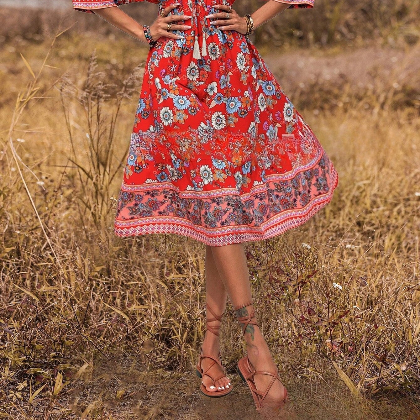 Women's Bohemian Dress Printed Vacation Beach Midi Dress