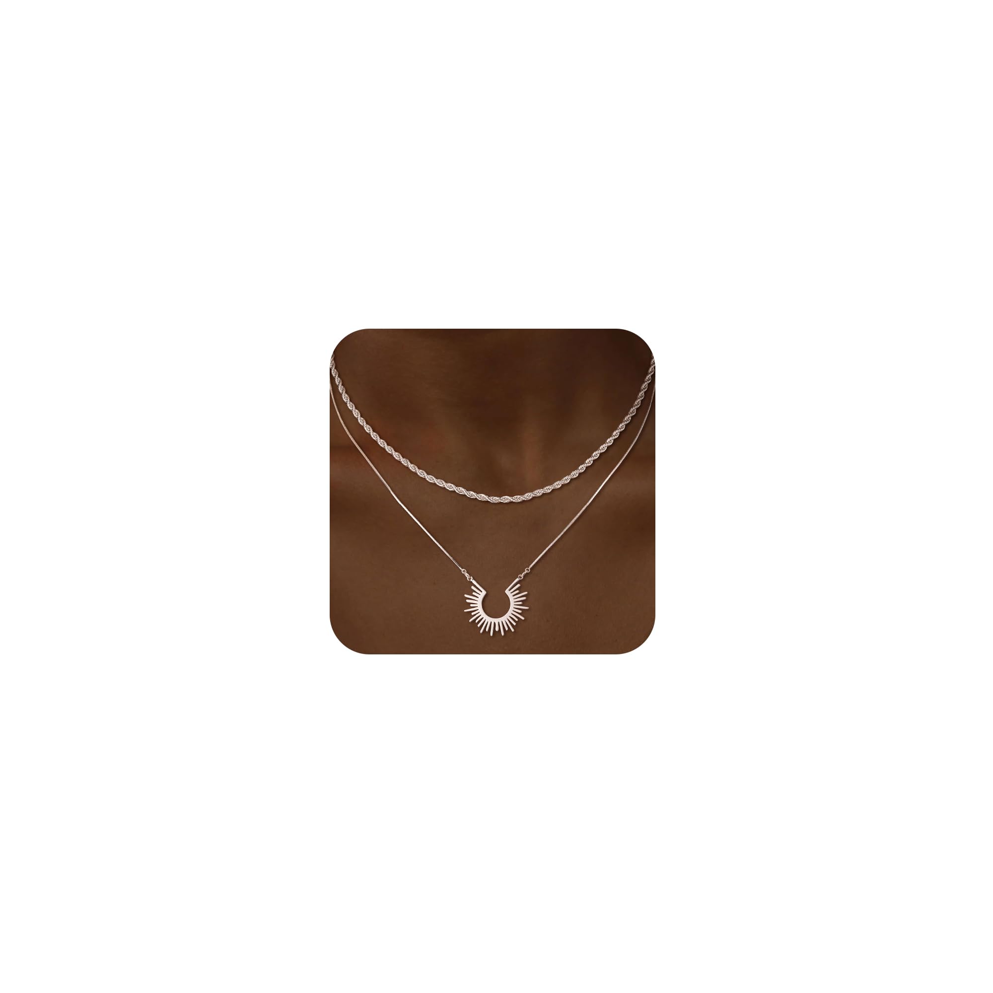 CHESKY Layered Necklaces for Women Trendy, Dainty 14k Gold Plated Pendant Necklace Layering Necklace for Women Non Tarnish Hypoallergenic Sun Gold Necklace Stack Gold Jewelry for Women Gifts