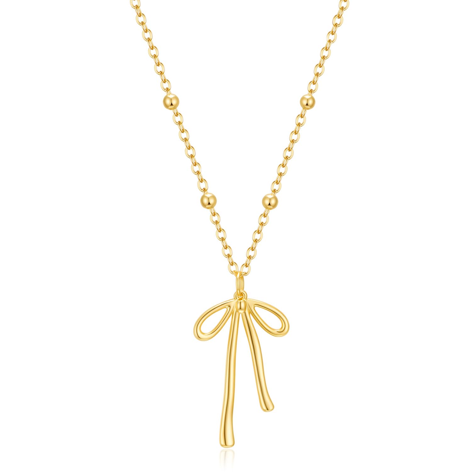 Thaivor Necklace for Women Dainty Bow Necklace 14K Gold Plated Cute Choker Small Pendant Charm Necklaces Teen Gift Trendy Stuff Personalized Jewelry Gifts