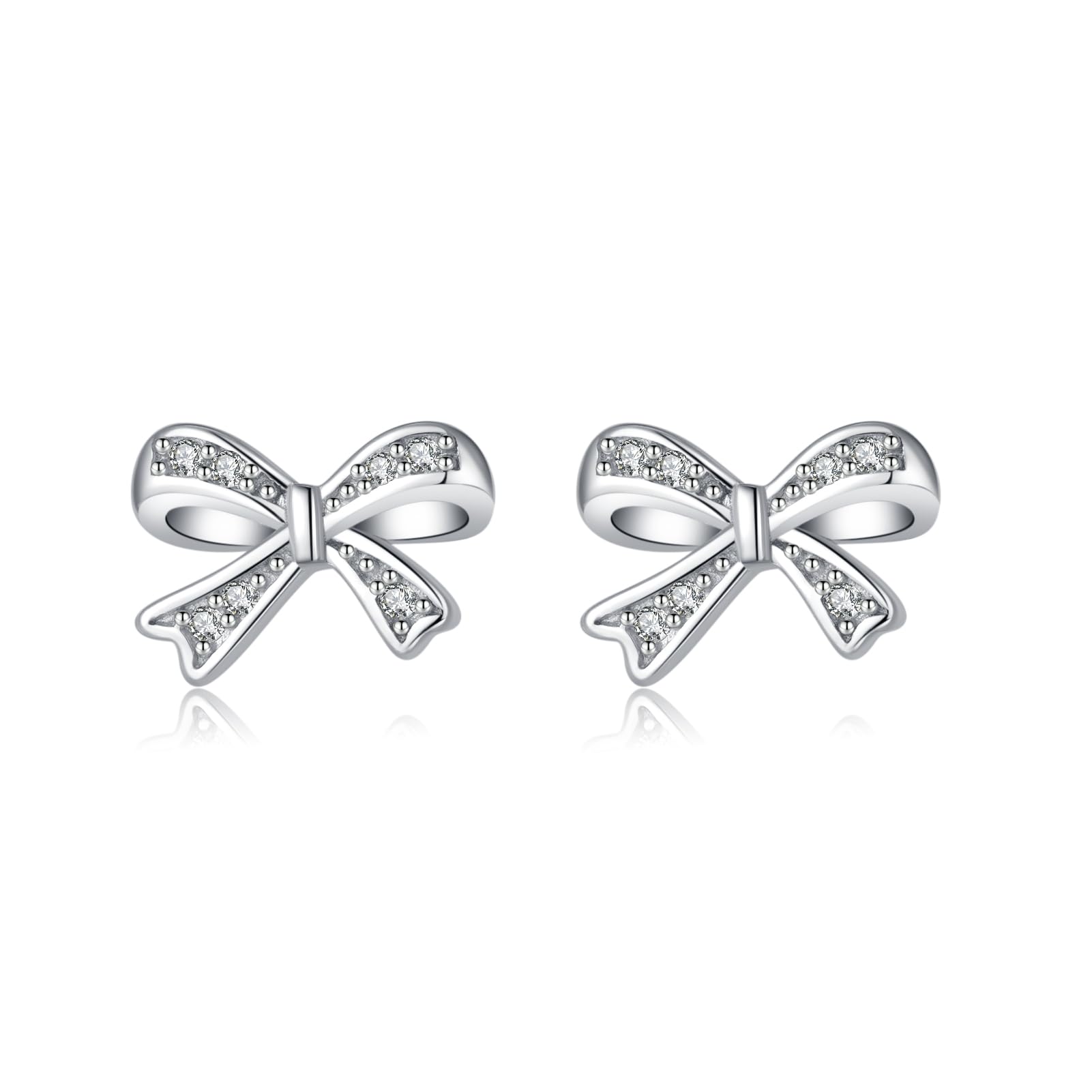 SLUYNZ Solid 925 Sterling Silver Tiny Bow Earrings Stud for Women Teens CZ Bowknot Stud Earrings