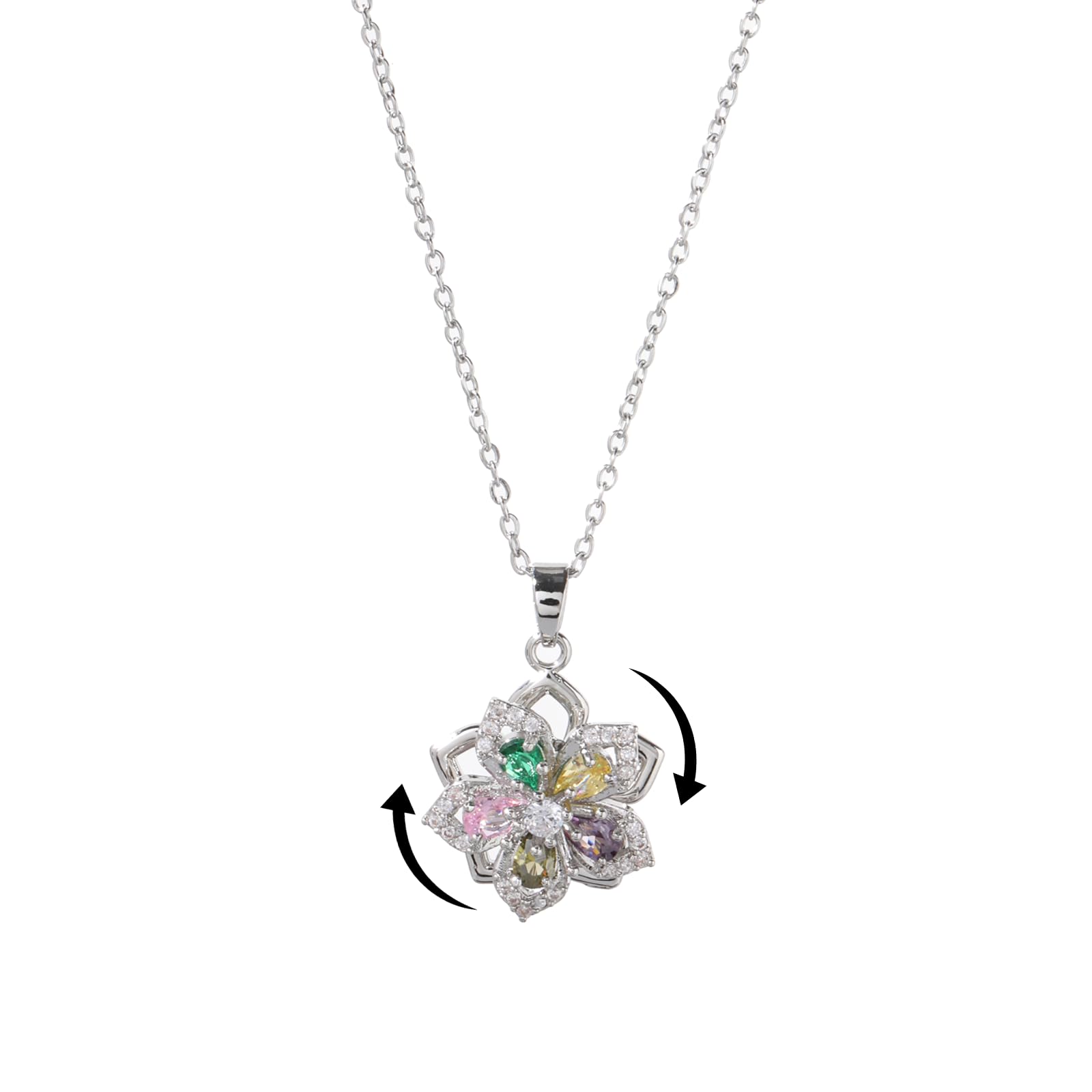Necklace for Women Gold Flower Fidget Necklace Rotatable Crystal Silver Blossom Pendant Necklaces Adjustable Spinning Fidget Necklaces Redbud Flower Choker Funny Gift Jewelry