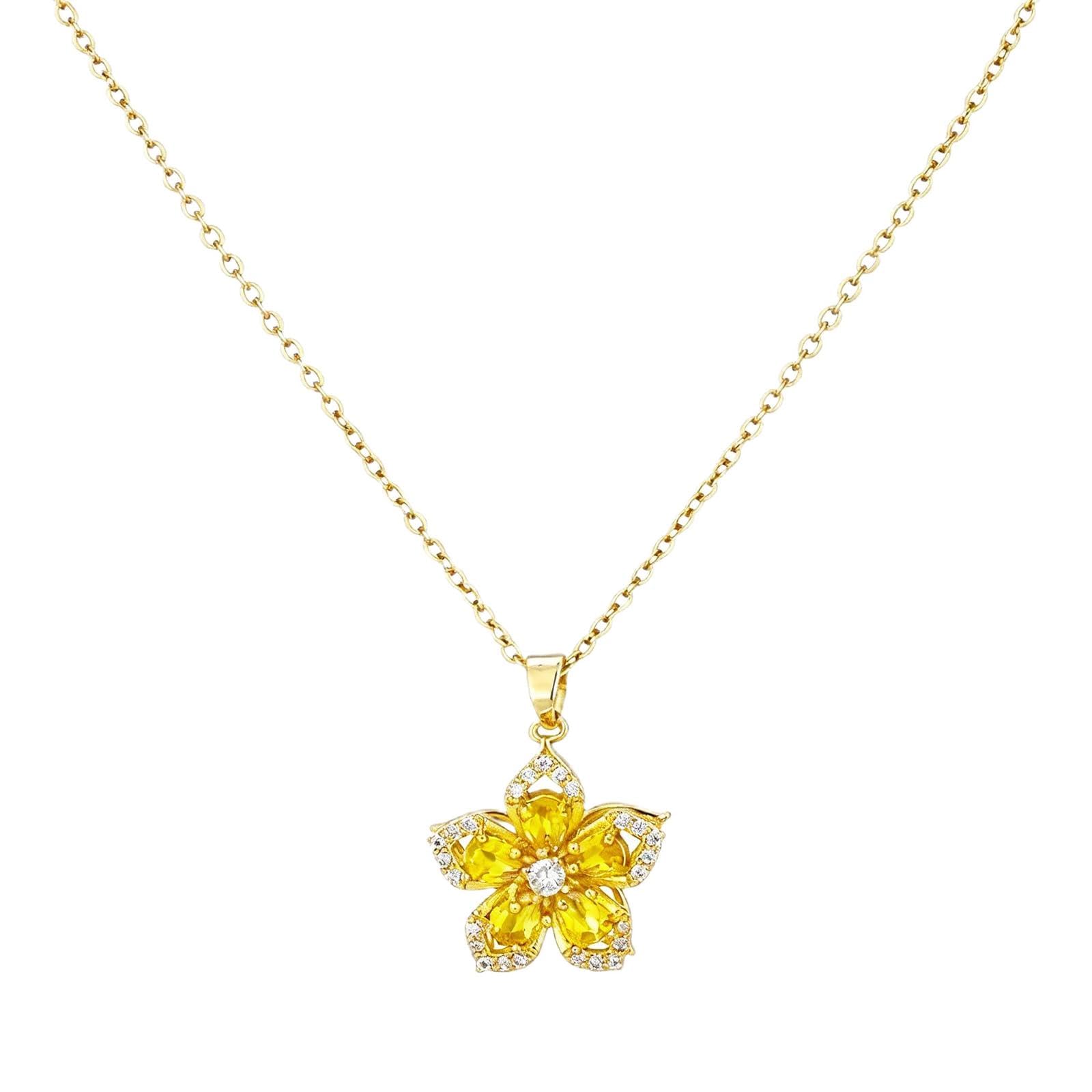 Necklace for Women Gold Flower Fidget Necklace Rotatable Crystal Silver Blossom Pendant Necklaces Adjustable Spinning Fidget Necklaces Redbud Flower Choker Funny Gift Jewelry