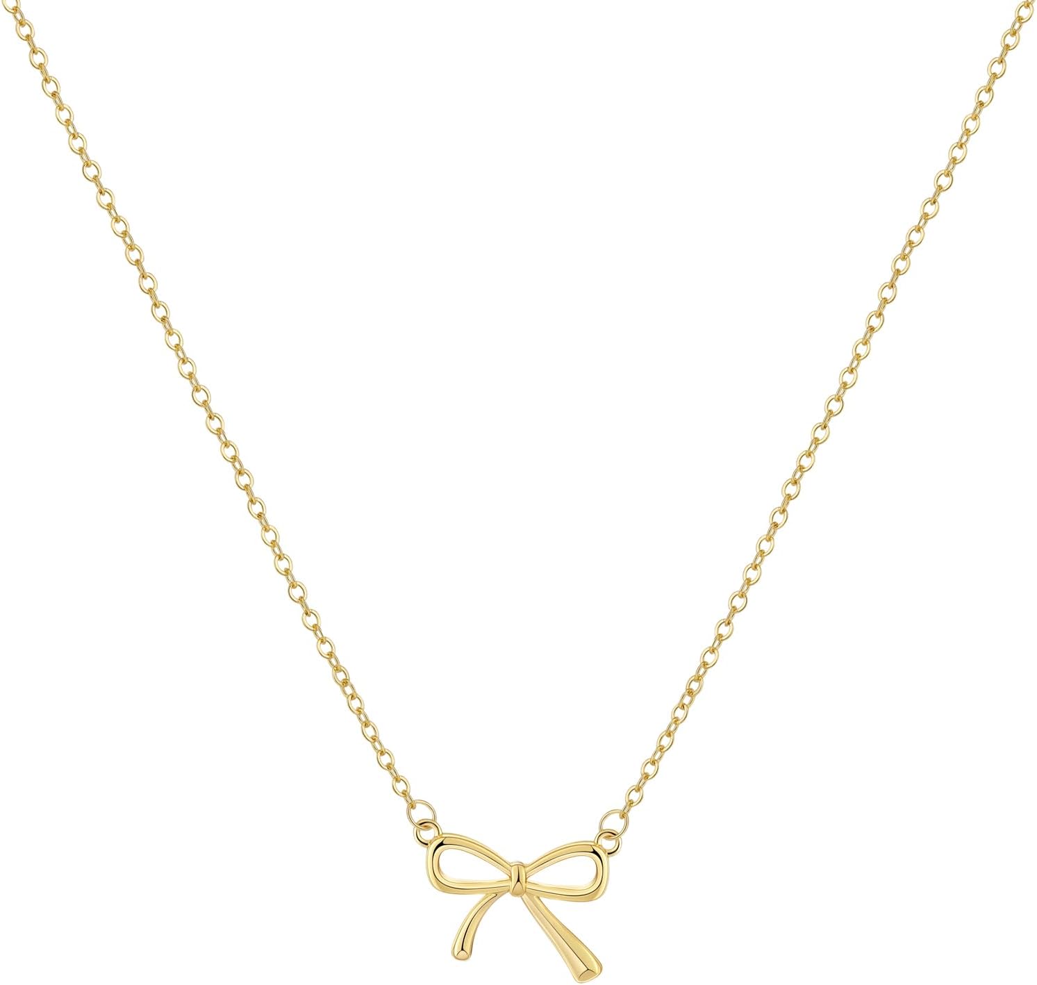CAROVO Gold Necklace for Women Bow Necklace 14K Dainty Layered Gold Necklace Cute Small Cubic Zirconia Bow Pendant Choker Chain Necklace Trendy Necklace Jewelry Gift for Women