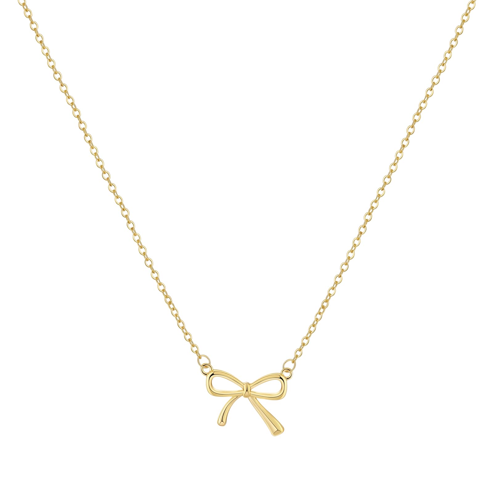 CAROVO Gold Necklace for Women Bow Necklace 14K Dainty Layered Gold Necklace Cute Small Cubic Zirconia Bow Pendant Choker Chain Necklace Trendy Necklace Jewelry Gift for Women