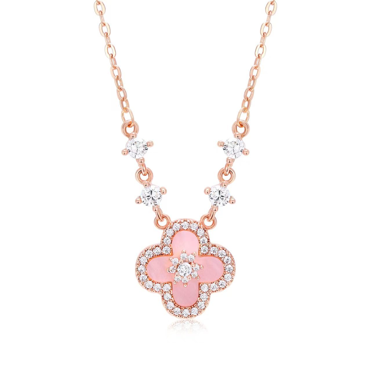 Women's 18K Gold Plated Clover Necklace with White Natural Shell - Four Leaf Lucky Charm Dainty Link Necklaces Jewelry for Women, Trendy Birthday/Mother's Day Gift