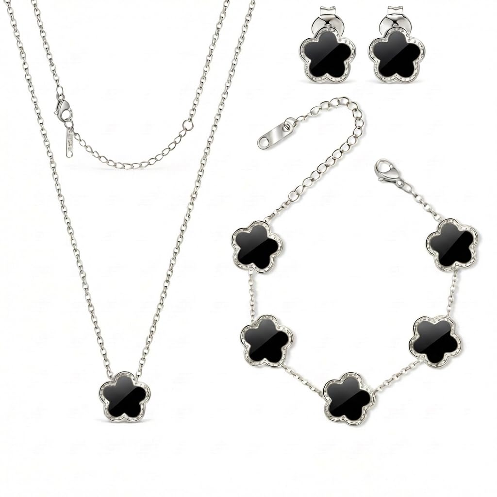 SHINYY Five Leaf Clover Jewelry Set for Women | 18K Gold Plated Bracelet Necklace Earrings | 5 Leaf Lucky Pendant and Ear Studs for Her