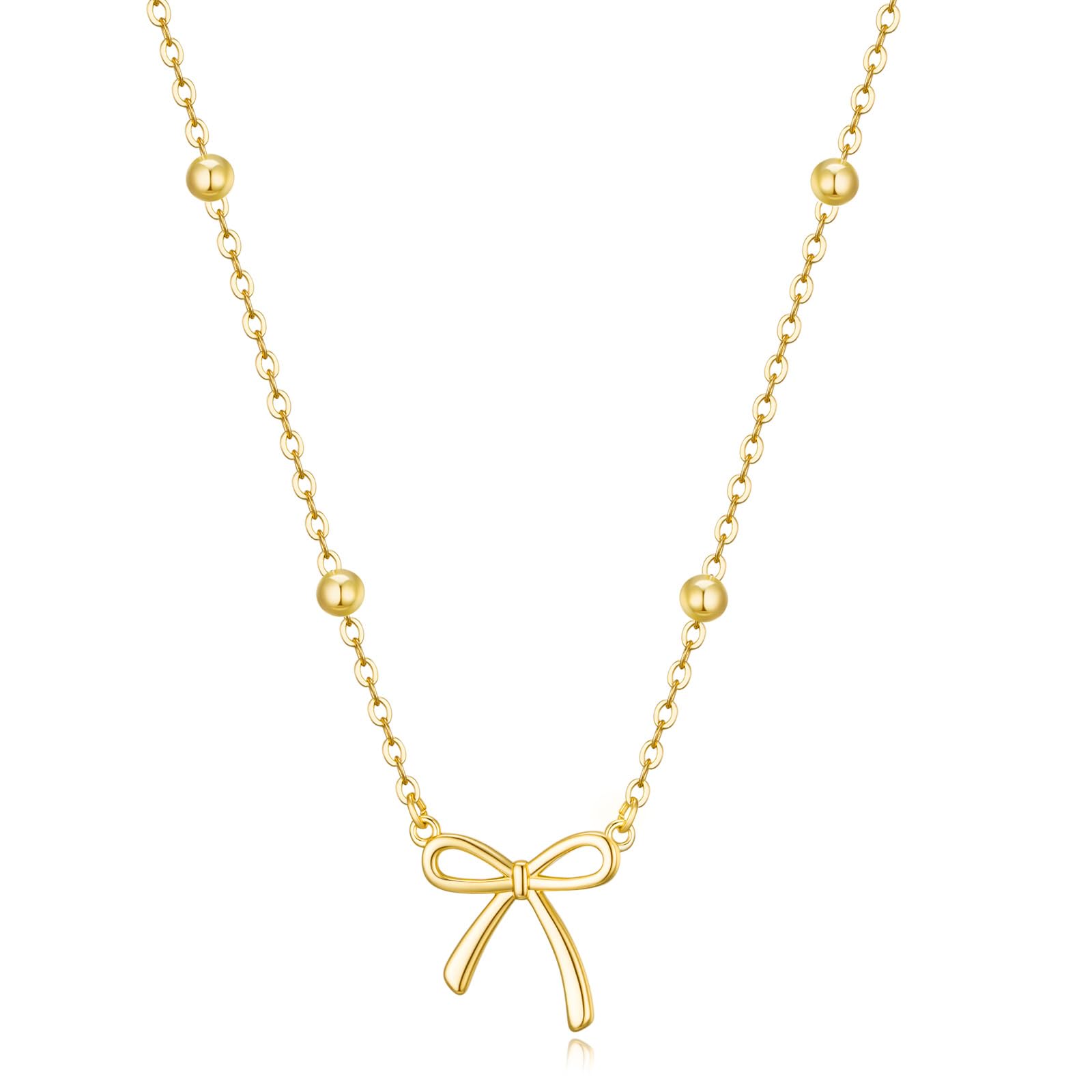 Thaivor Necklace for Women Dainty Bow Necklace 14K Gold Plated Cute Choker Small Pendant Charm Necklaces Teen Gift Trendy Stuff Personalized Jewelry Gifts