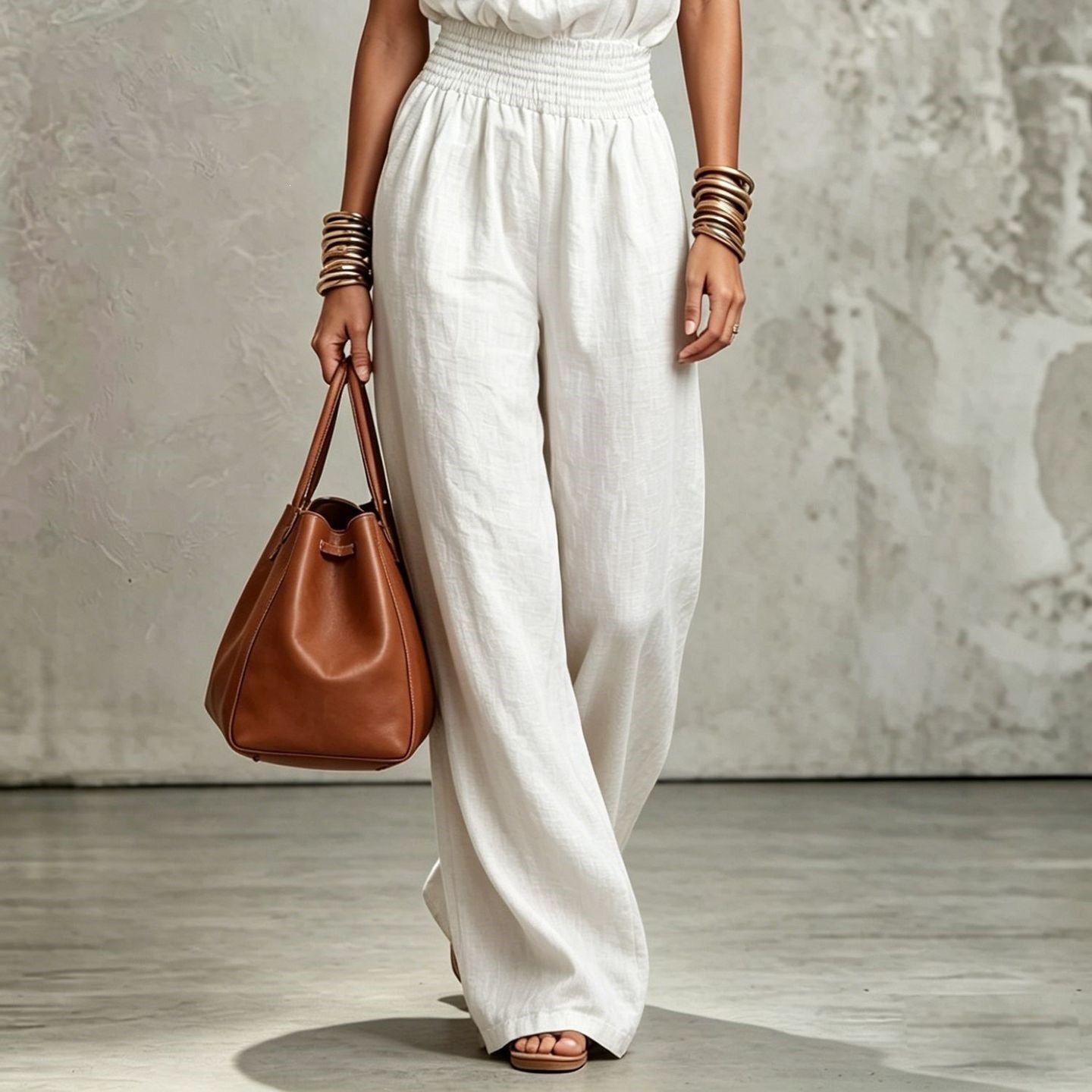 Women's Sleeveless Backless Lace-Up Halter Wide-Leg Jumpsuit