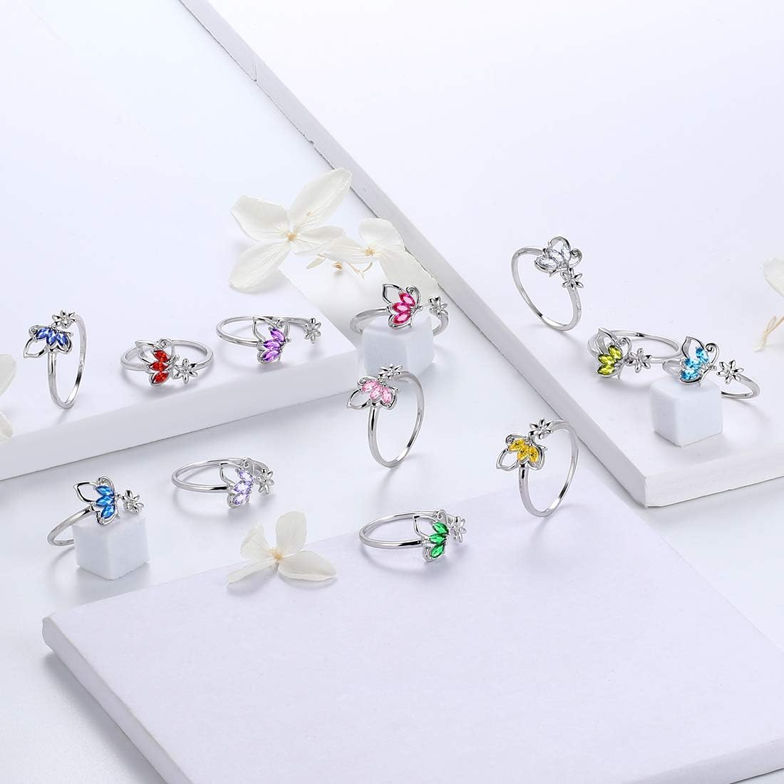 Aurora Tears Butterfly Jewelry,Women 925 Sterling Silver Butterflies Birthstone Pendant Necklace/Earrings/Rings Wedding Gift