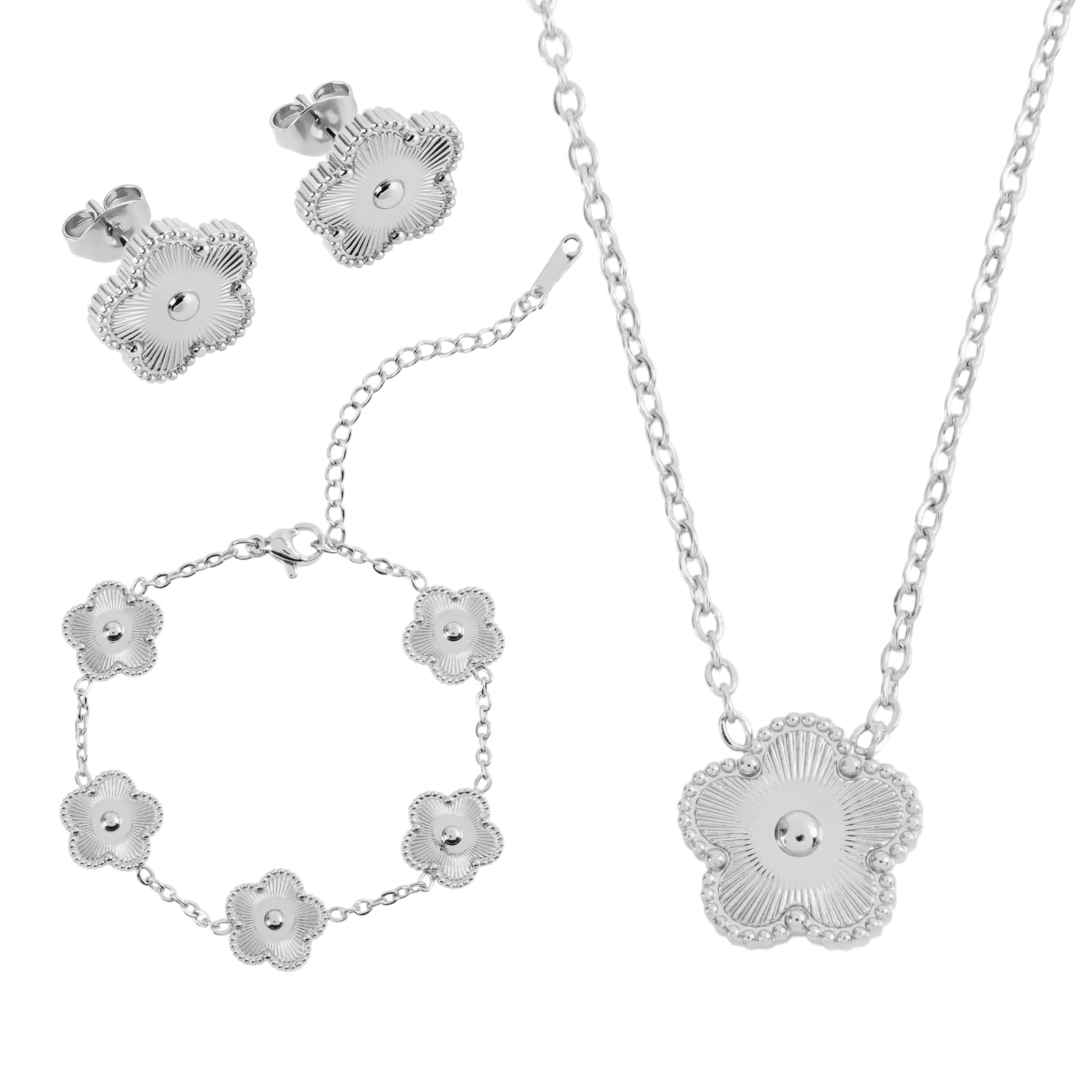 Hypoallergenic Women's Four Leaf Clover Jewelry Set 14K Gold-Plated Stainless Steel Clover Necklace Bracelet Earrings Fashionable And Exquisite Daily for Women Accessory Gift