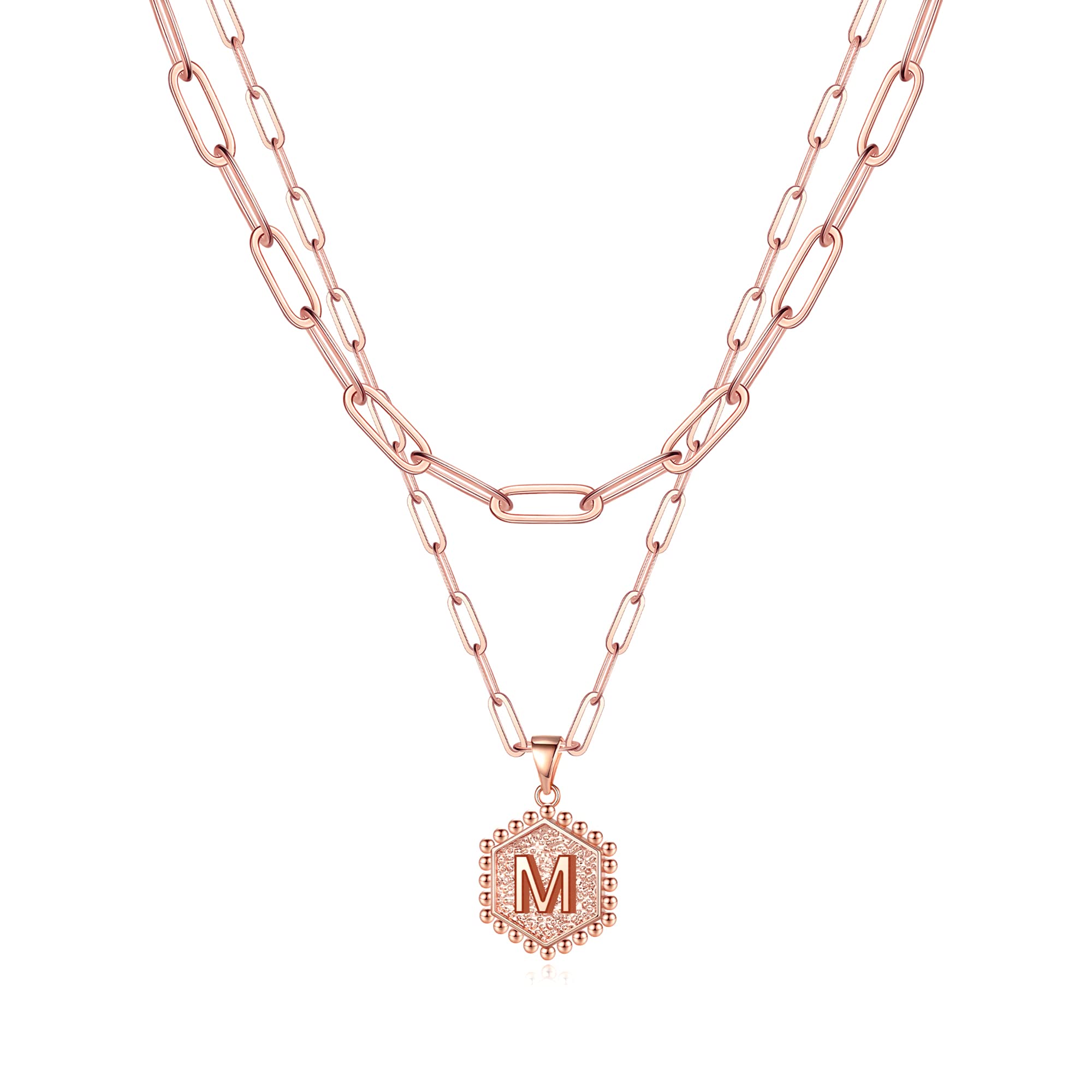 M MOOHAM Dainty Initial Necklaces for Women, 14K-Gold-Plated Layering Necklace for Women Cute Hexagon Letter Initial Necklace Layered Necklaces for Womens Teen Girl Gifts