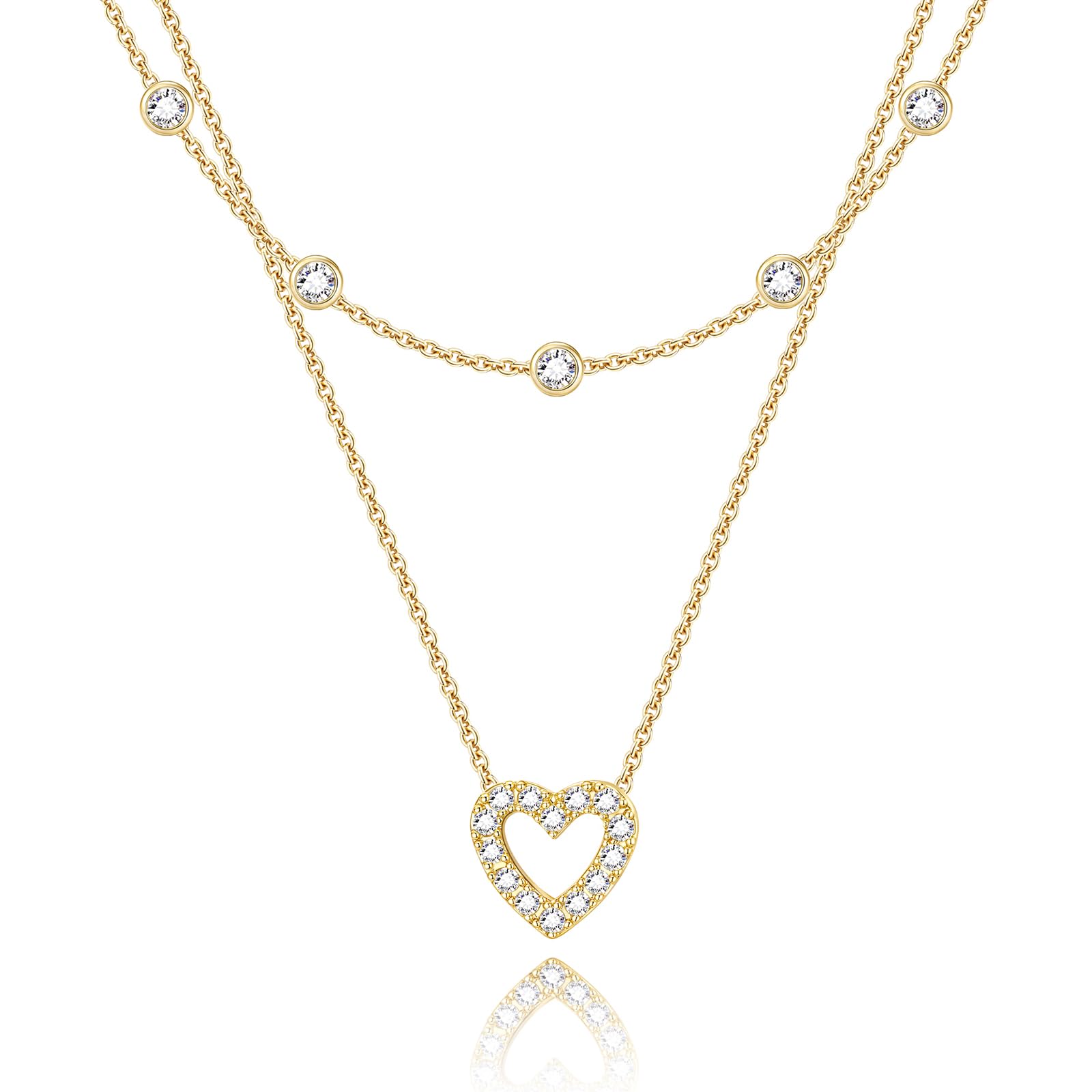 Heart Necklaces for Women, Dainty 14K Gold/Silver Plated Necklace Cute Tiny Gold Diamond Infinity Heart Pendant Jewelry, Ideal Gifts for Mothers Day Birthday Graduation Valentine's Day