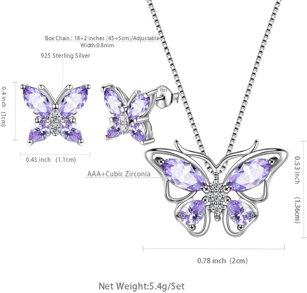 Aurora Tears Butterfly Jewelry,Women 925 Sterling Silver Butterflies Birthstone Pendant Necklace/Earrings/Rings Wedding Gift