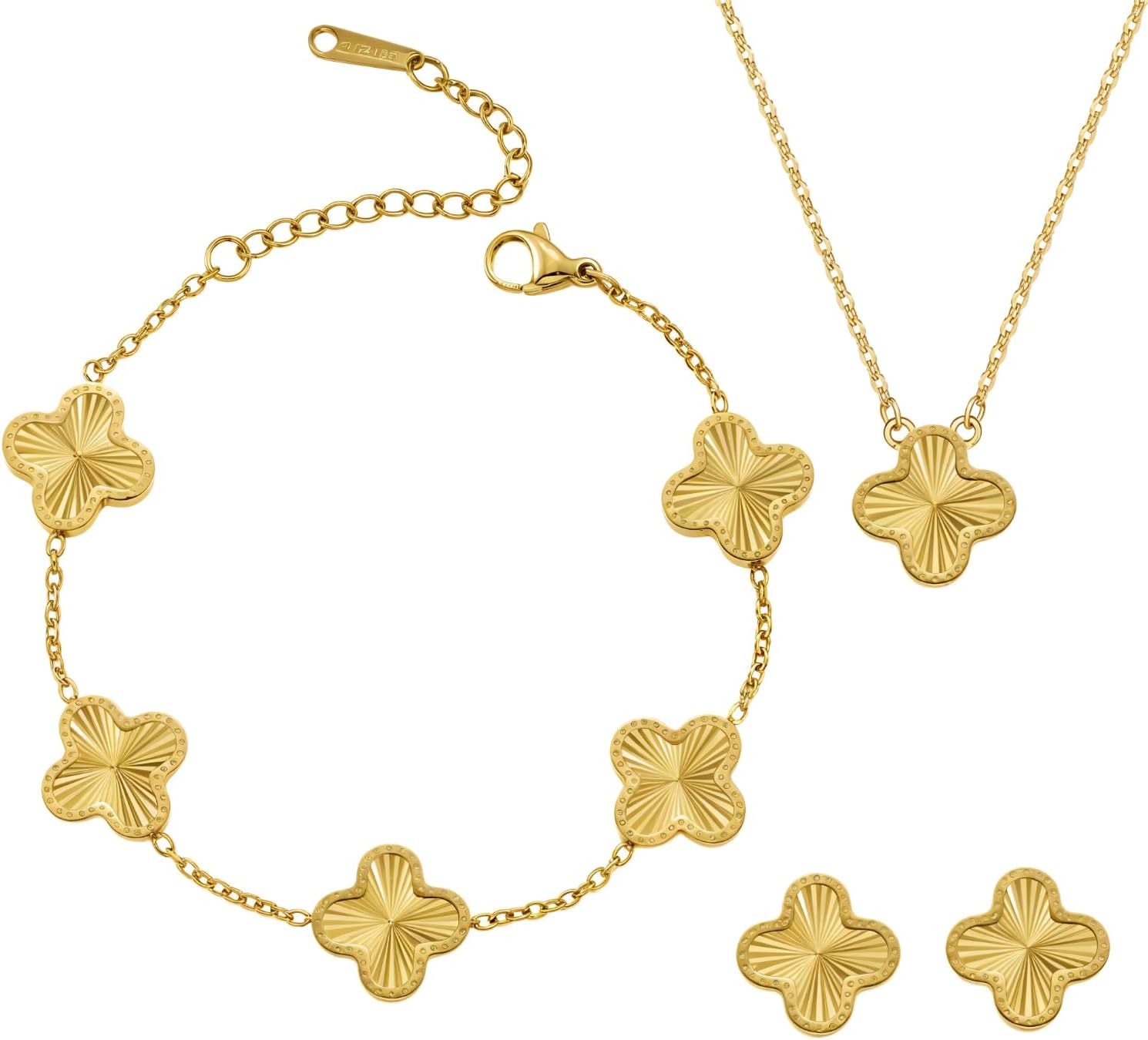 HighSpark Four Leaf Jewelry Set for Women | Designer Clover Necklace Earrings Bracelet Set | Lovely Gift