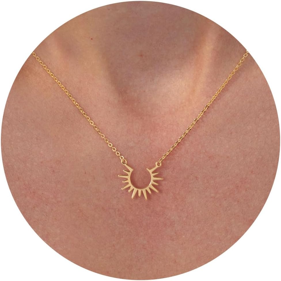VRIUA Gold Necklace for Women - 14K Gold Plated Dainty Italian Horn Star of David Butterfly Bow Sun Lotus Volleyball Baseball Cowboy Boots Necklace Jewelry Everyday for Women