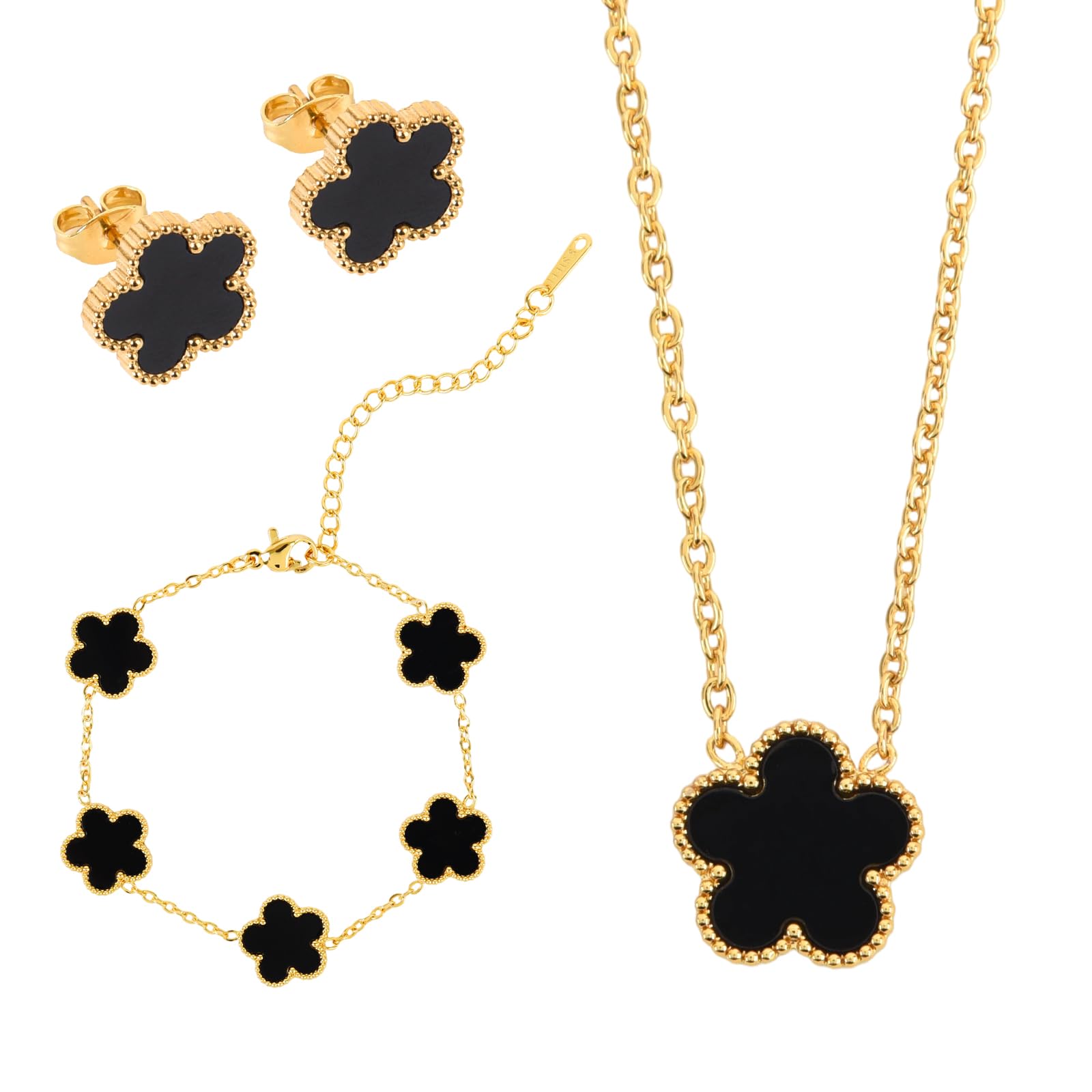 Hypoallergenic Women's Four Leaf Clover Jewelry Set 14K Gold-Plated Stainless Steel Clover Necklace Bracelet Earrings Fashionable And Exquisite Daily for Women Accessory Gift