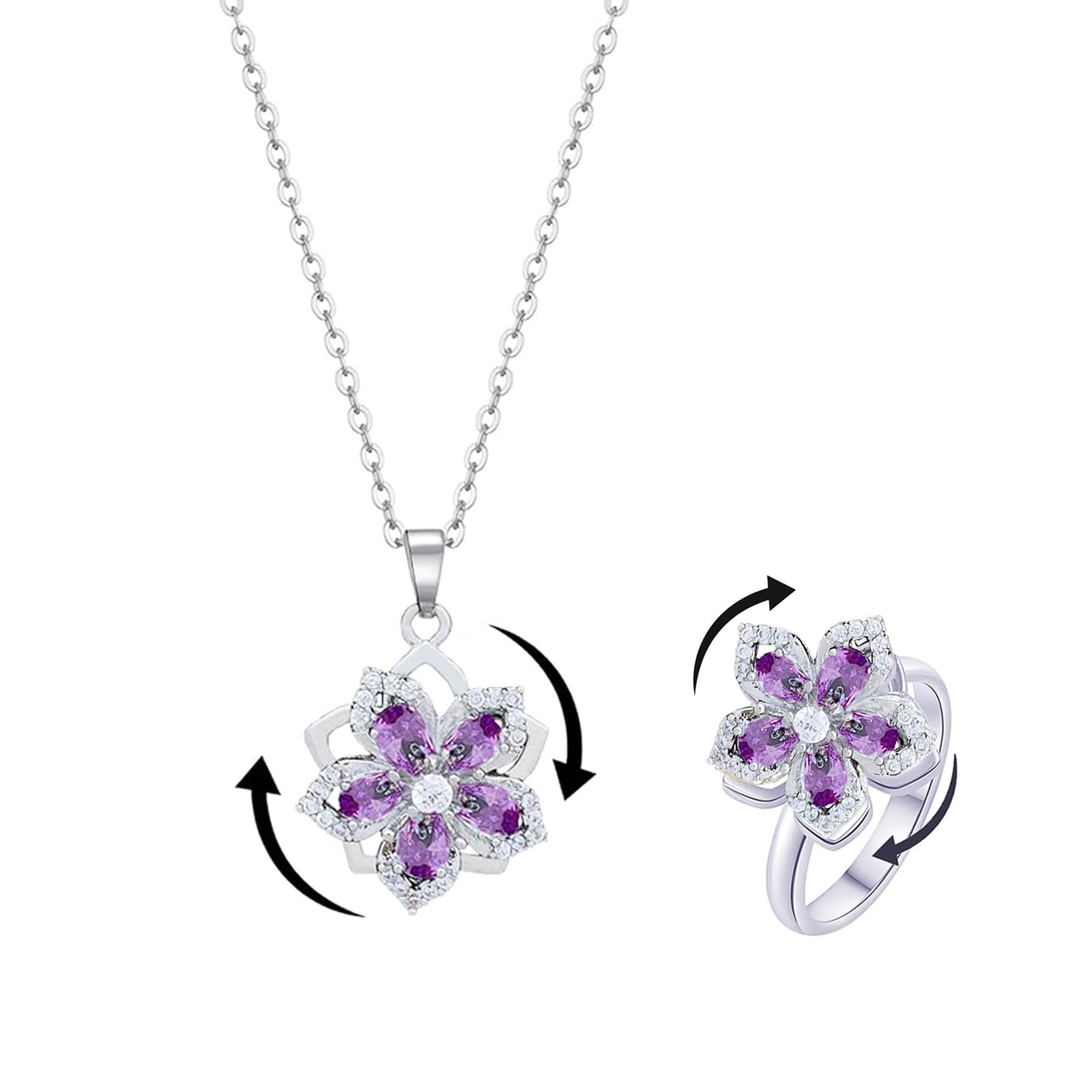 Necklace for Women Gold Flower Fidget Necklace Rotatable Crystal Silver Blossom Pendant Necklaces Adjustable Spinning Fidget Necklaces Redbud Flower Choker Funny Gift Jewelry