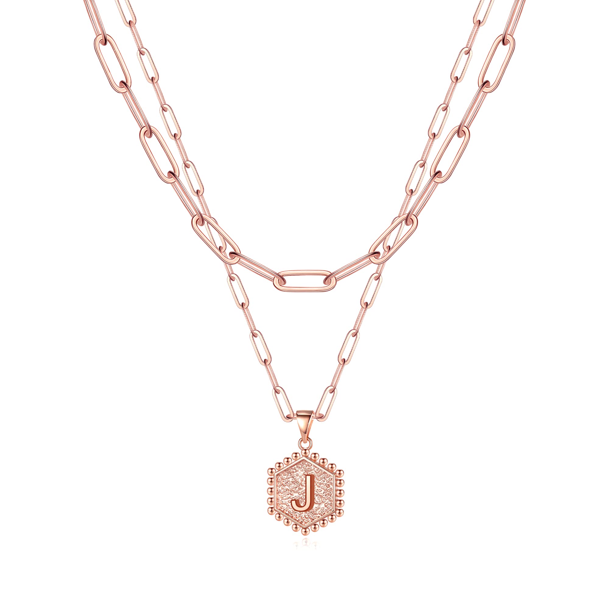 M MOOHAM Dainty Initial Necklaces for Women, 14K-Gold-Plated Layering Necklace for Women Cute Hexagon Letter Initial Necklace Layered Necklaces for Womens Teen Girl Gifts