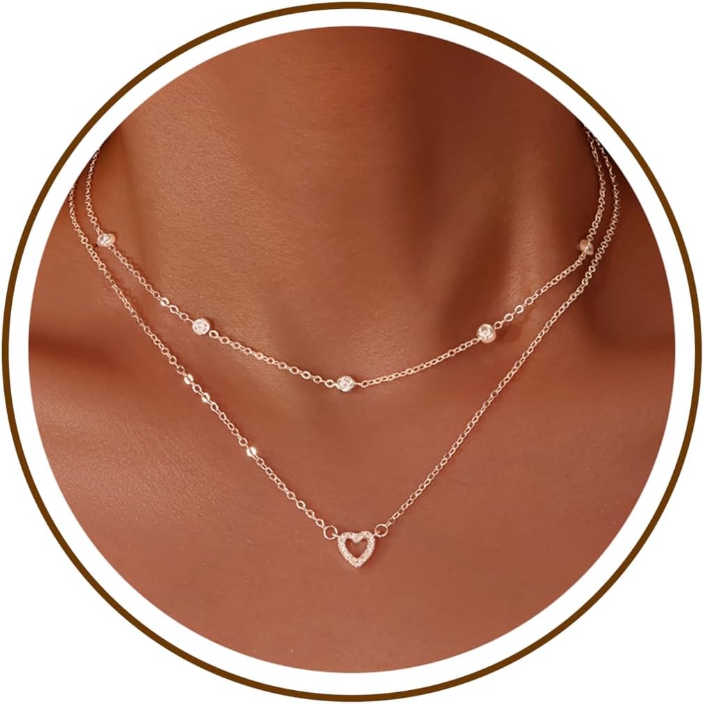 Heart Necklaces for Women, Dainty 14K Gold/Silver Plated Necklace Cute Tiny Gold Diamond Infinity Heart Pendant Jewelry, Ideal Gifts for Mothers Day Birthday Graduation Valentine's Day