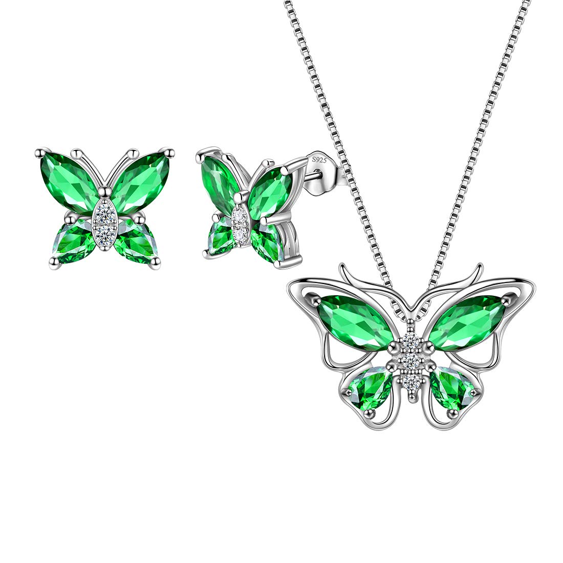 Aurora Tears Butterfly Jewelry,Women 925 Sterling Silver Butterflies Birthstone Pendant Necklace/Earrings/Rings Wedding Gift