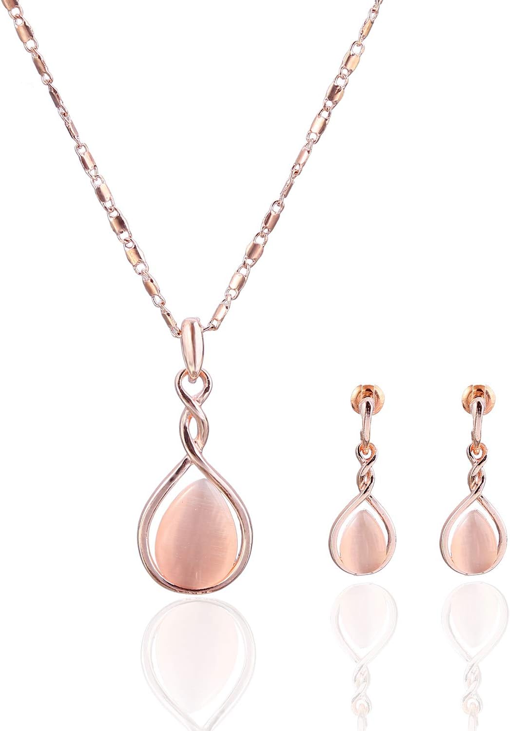 ASHMITA Rose Gold Teardrop Necklace Gemstone Dangle Earrings Wedding Jewelry Set