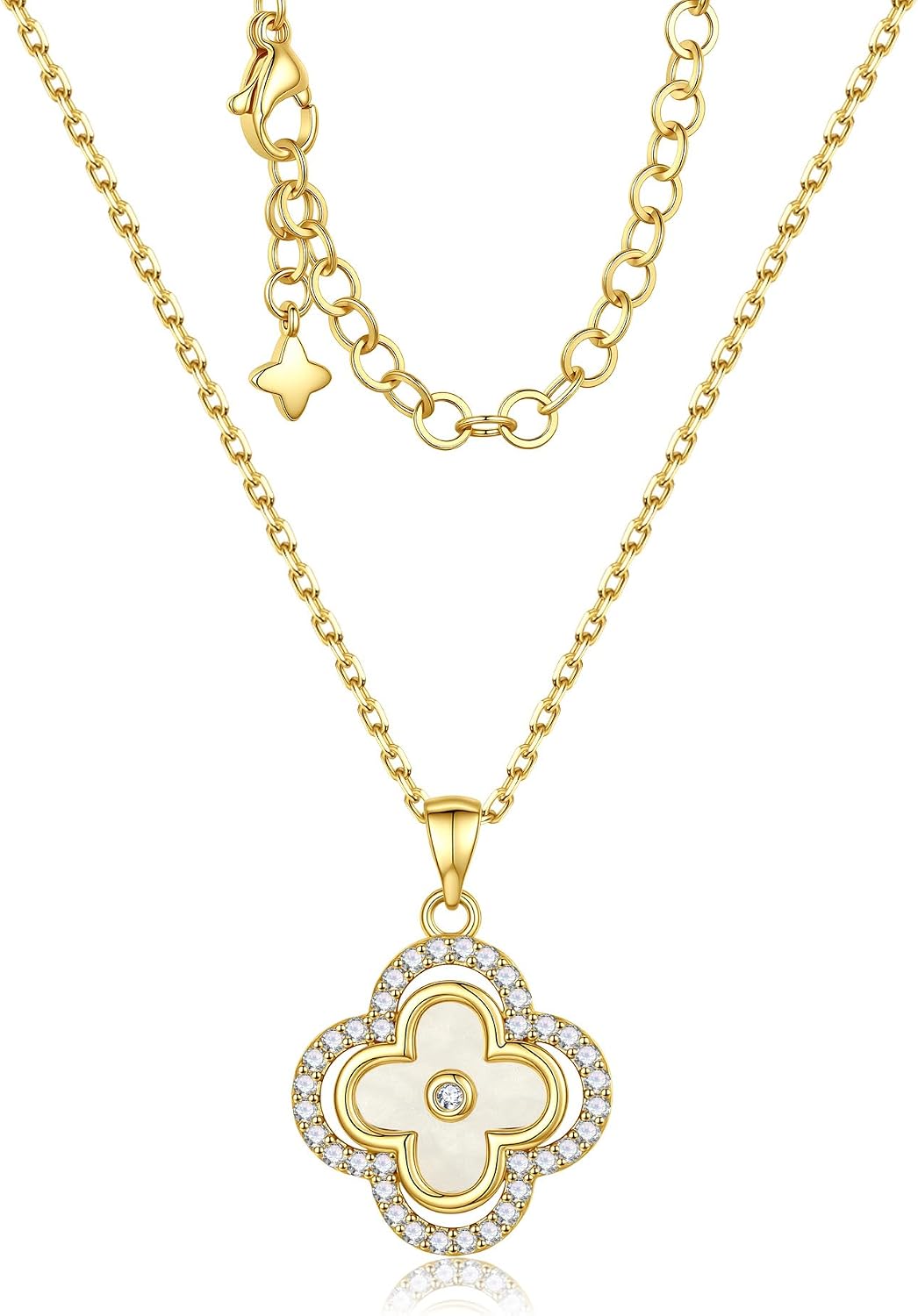 Turandoss Clover Necklaces for Women - Dainty 14K Gold Plated CZ Pendant Necklace Colorful Four Leaf Clover Necklace Lucky Necklaces Gifts