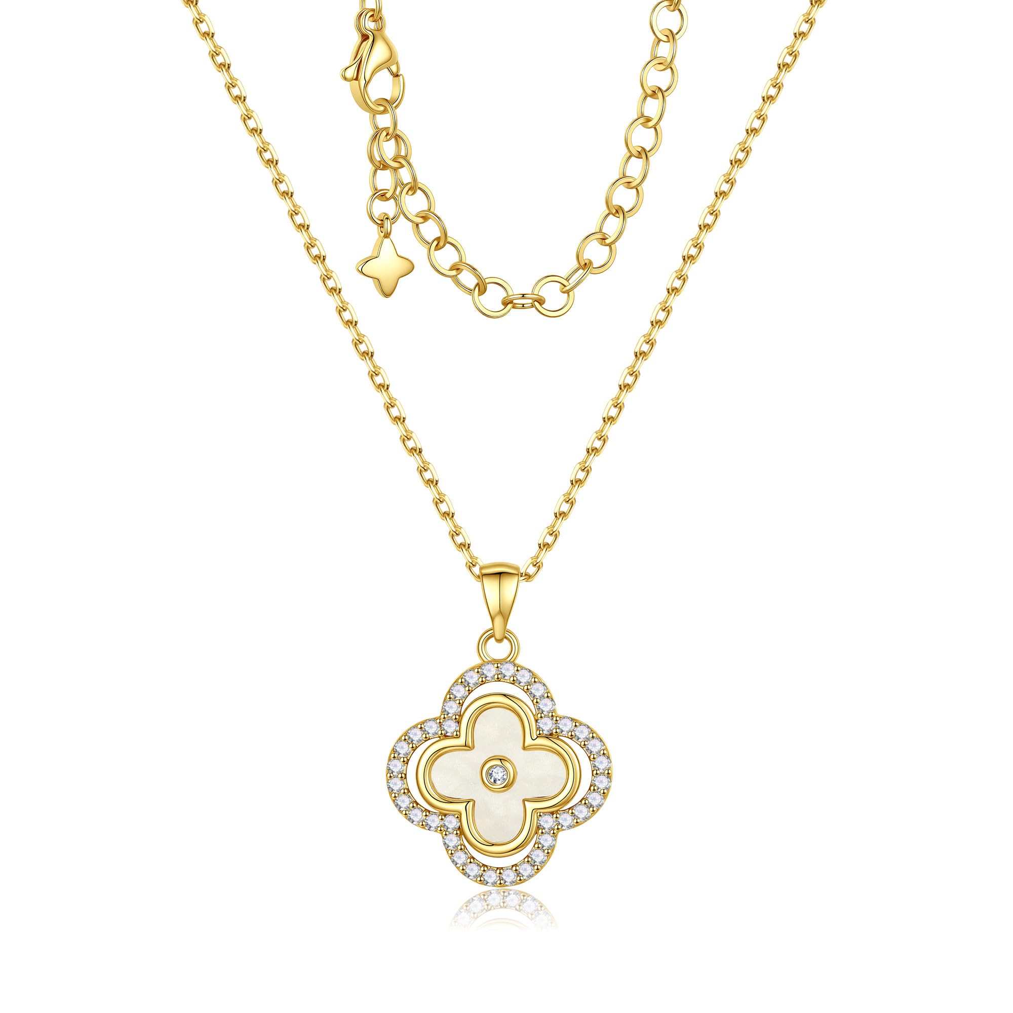 Turandoss Clover Necklaces for Women - Dainty 14K Gold Plated CZ Pendant Necklace Colorful Four Leaf Clover Necklace Lucky Necklaces Gifts
