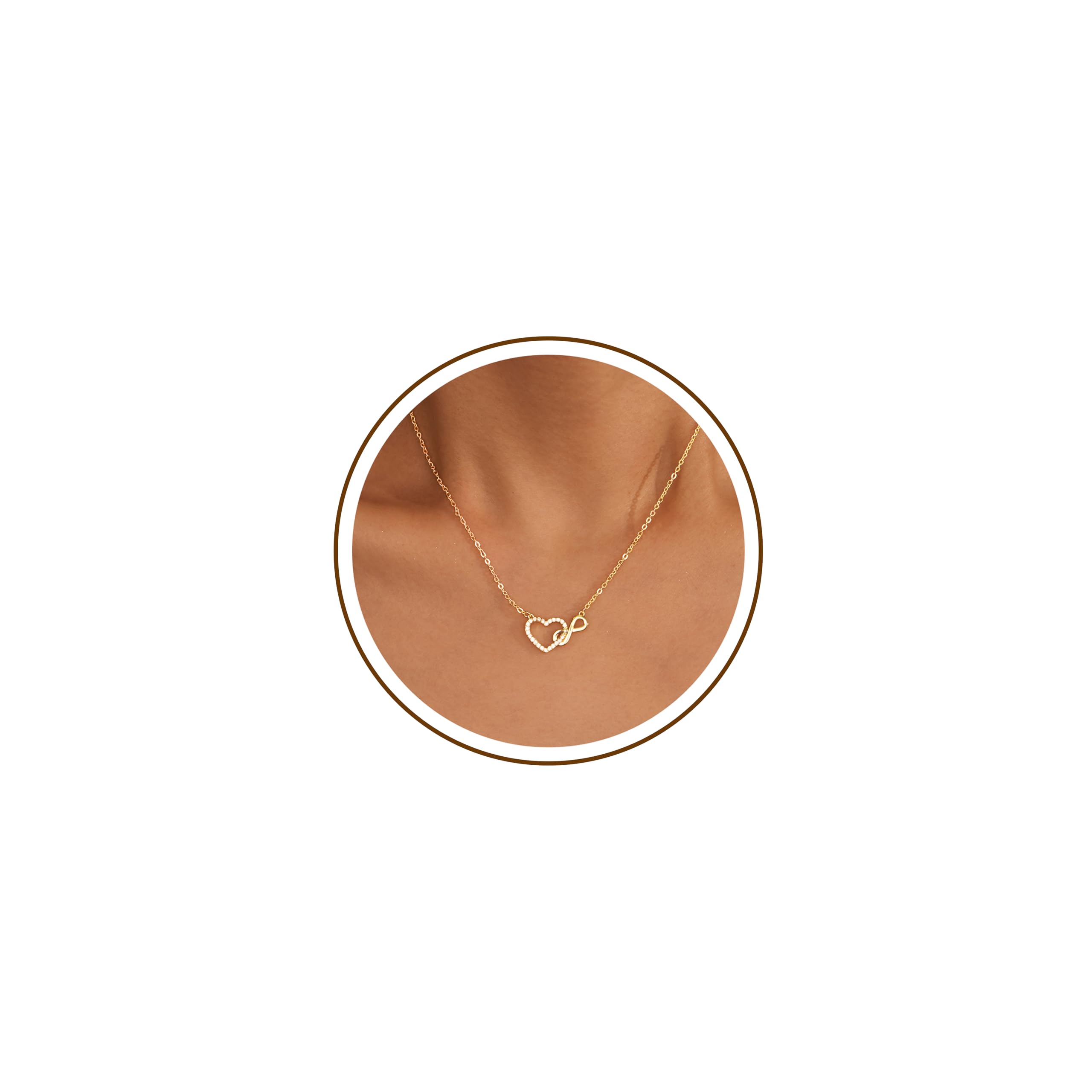 Heart Necklaces for Women, Dainty 14K Gold/Silver Plated Necklace Cute Tiny Gold Diamond Infinity Heart Pendant Jewelry, Ideal Gifts for Mothers Day Birthday Graduation Valentine's Day
