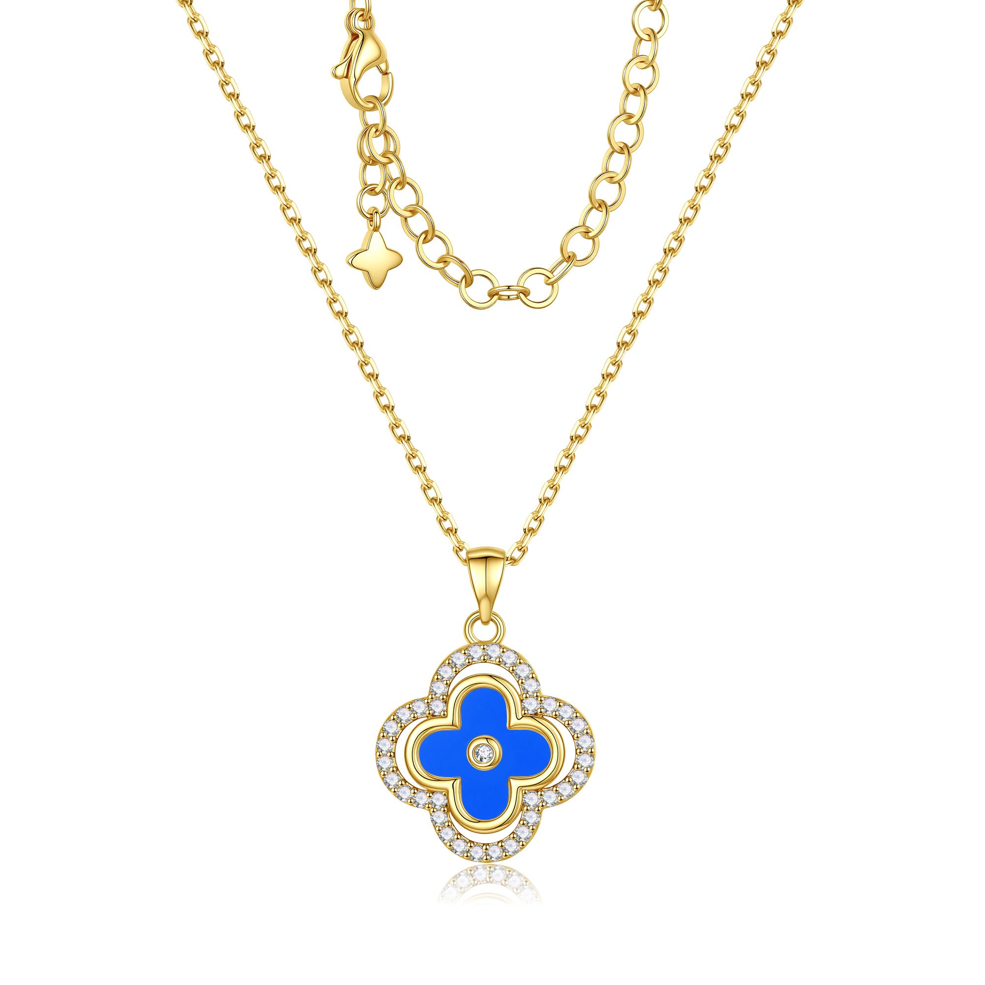Turandoss Clover Necklaces for Women - Dainty 14K Gold Plated CZ Pendant Necklace Colorful Four Leaf Clover Necklace Lucky Necklaces Gifts