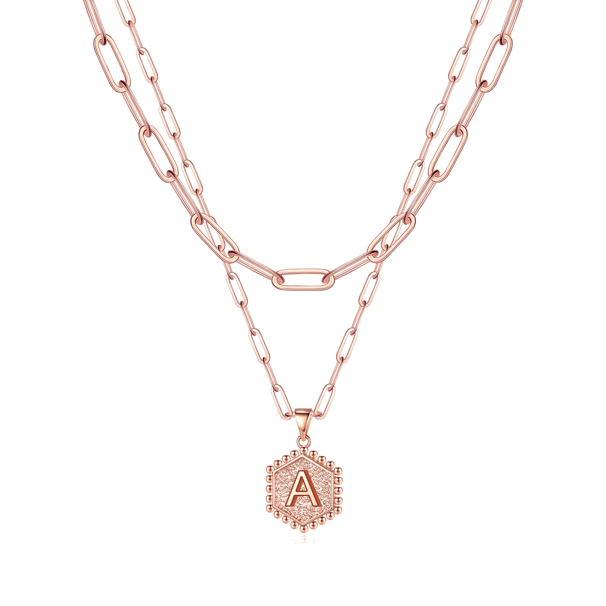 M MOOHAM Dainty Initial Necklaces for Women, 14K-Gold-Plated Layering Necklace for Women Cute Hexagon Letter Initial Necklace Layered Necklaces for Womens Teen Girl Gifts