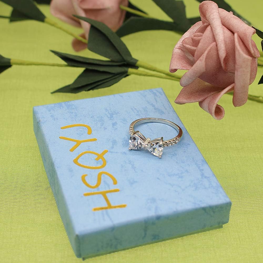 Fashion Bow Tie Ring Heart Cubic Zirconia Bowknot Anniversary Wedding Engagement Ring White Gold Plated CZ Eternity Rings for Women