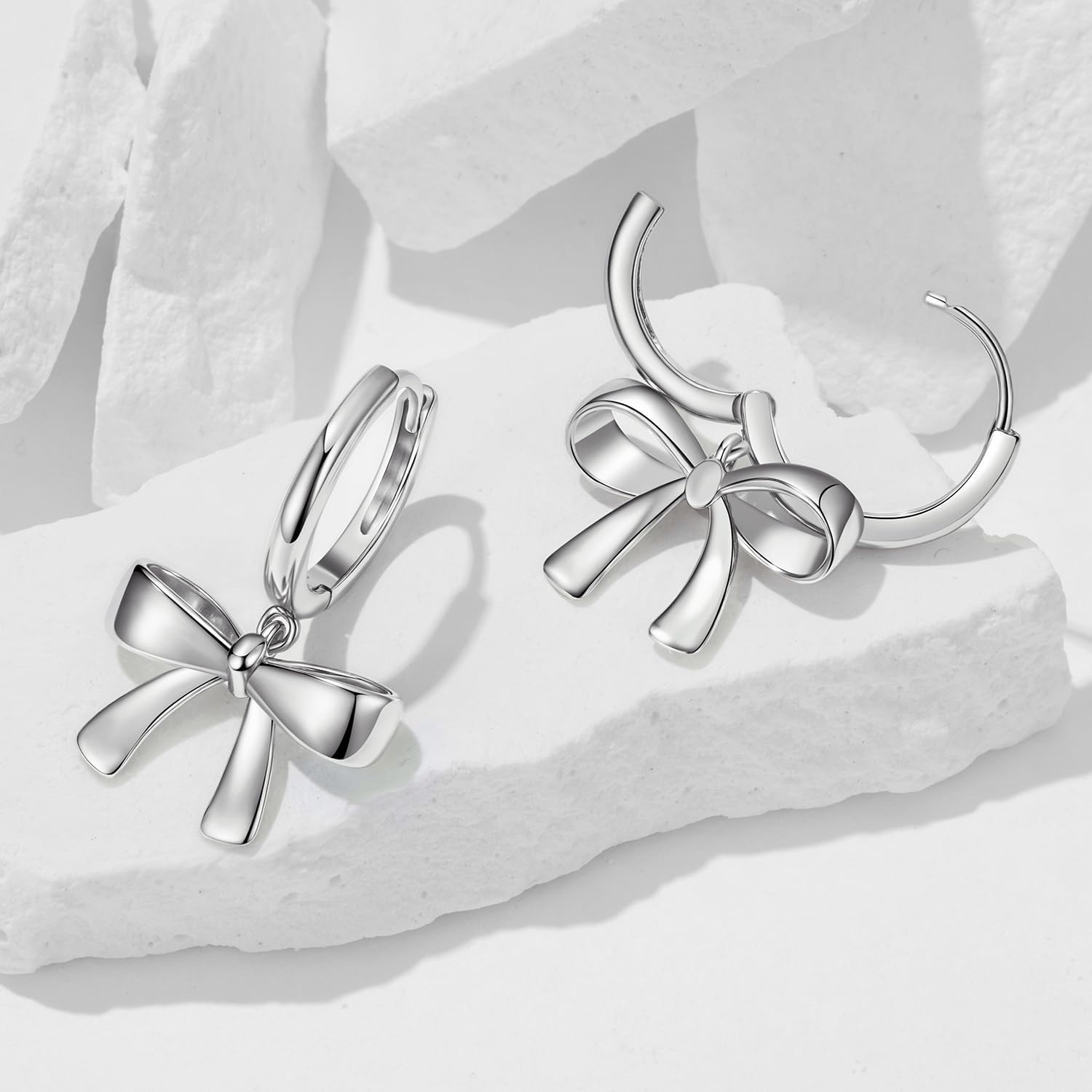 MUNDELL 14K Gold Plated Solid 925 Sterling Silver Post Bow Drop Earrings | Dainty Heart Waterdrop Hypoallergenic Drop Earrings for Women Jewelry Gift
