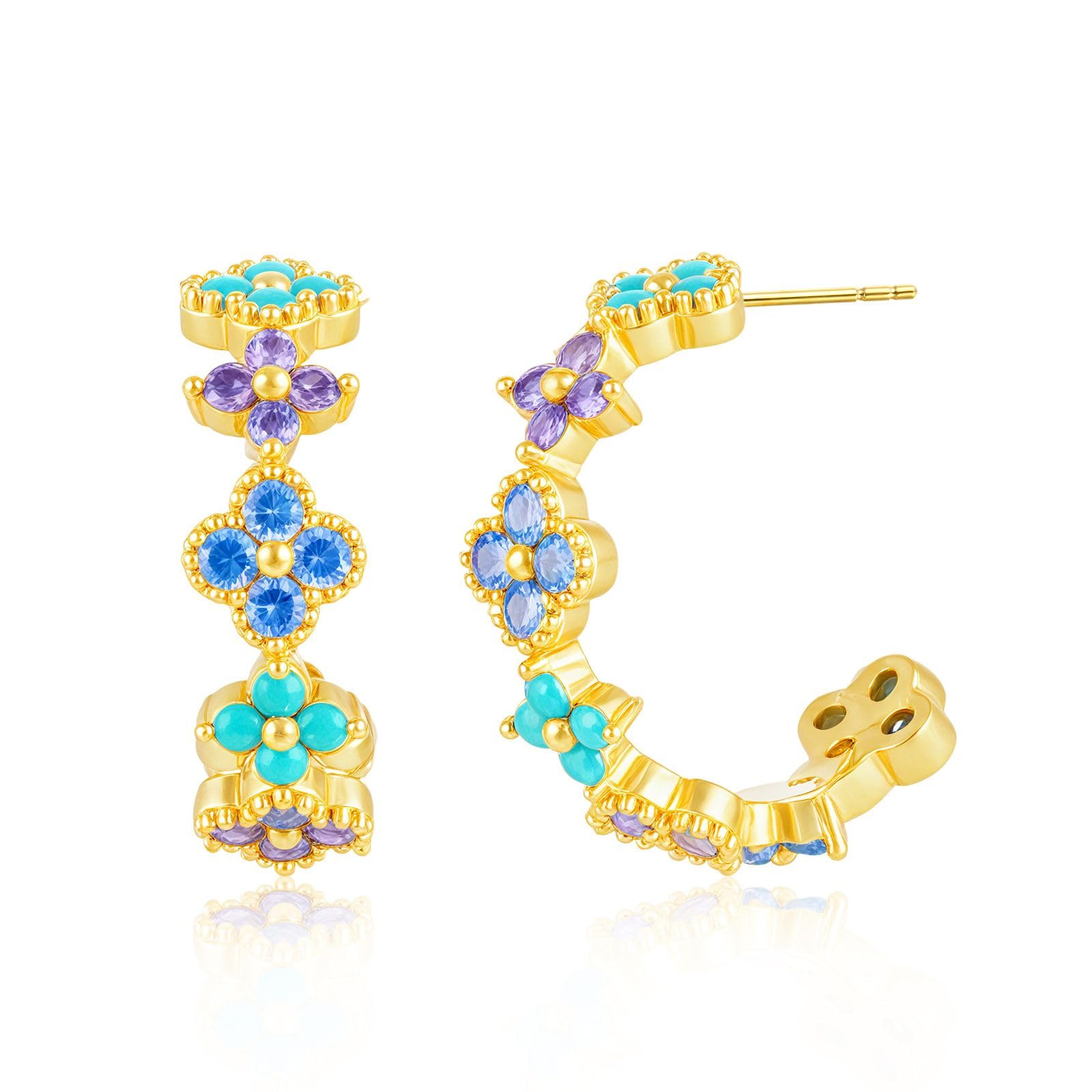 Aura & lrena Clover Earrings for Women, Vintage Pearl Earrings, Bridal Earrings, 18K Gold Plated with Mother of Pearl and AAA Zirconia, 925 Silver Hypoallergenic Posts, Gift for Wedding Anniversary
