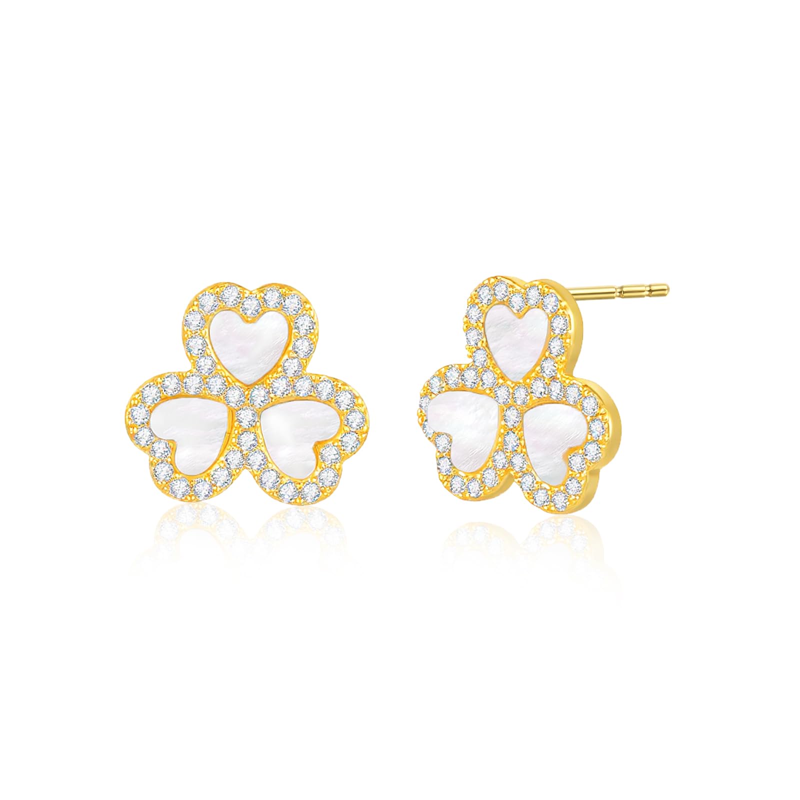 Aura & lrena Clover Earrings for Women, Vintage Pearl Earrings, Bridal Earrings, 18K Gold Plated with Mother of Pearl and AAA Zirconia, 925 Silver Hypoallergenic Posts, Gift for Wedding Anniversary