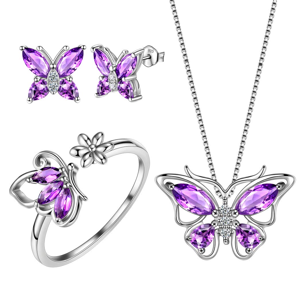 Aurora Tears Butterfly Jewelry,Women 925 Sterling Silver Butterflies Birthstone Pendant Necklace/Earrings/Rings Wedding Gift